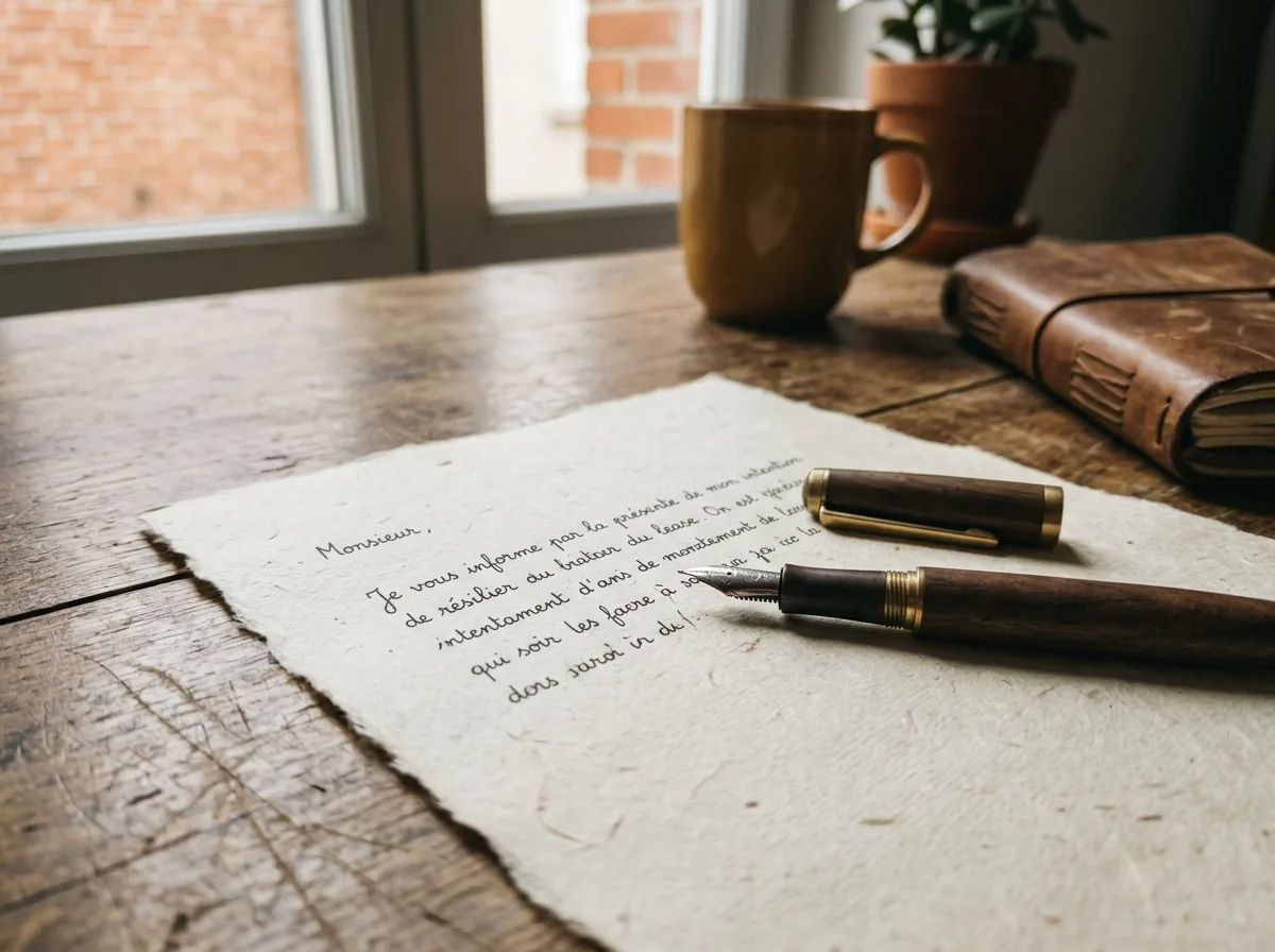 Lettre de résiliation de bail et stylo posés sur une table