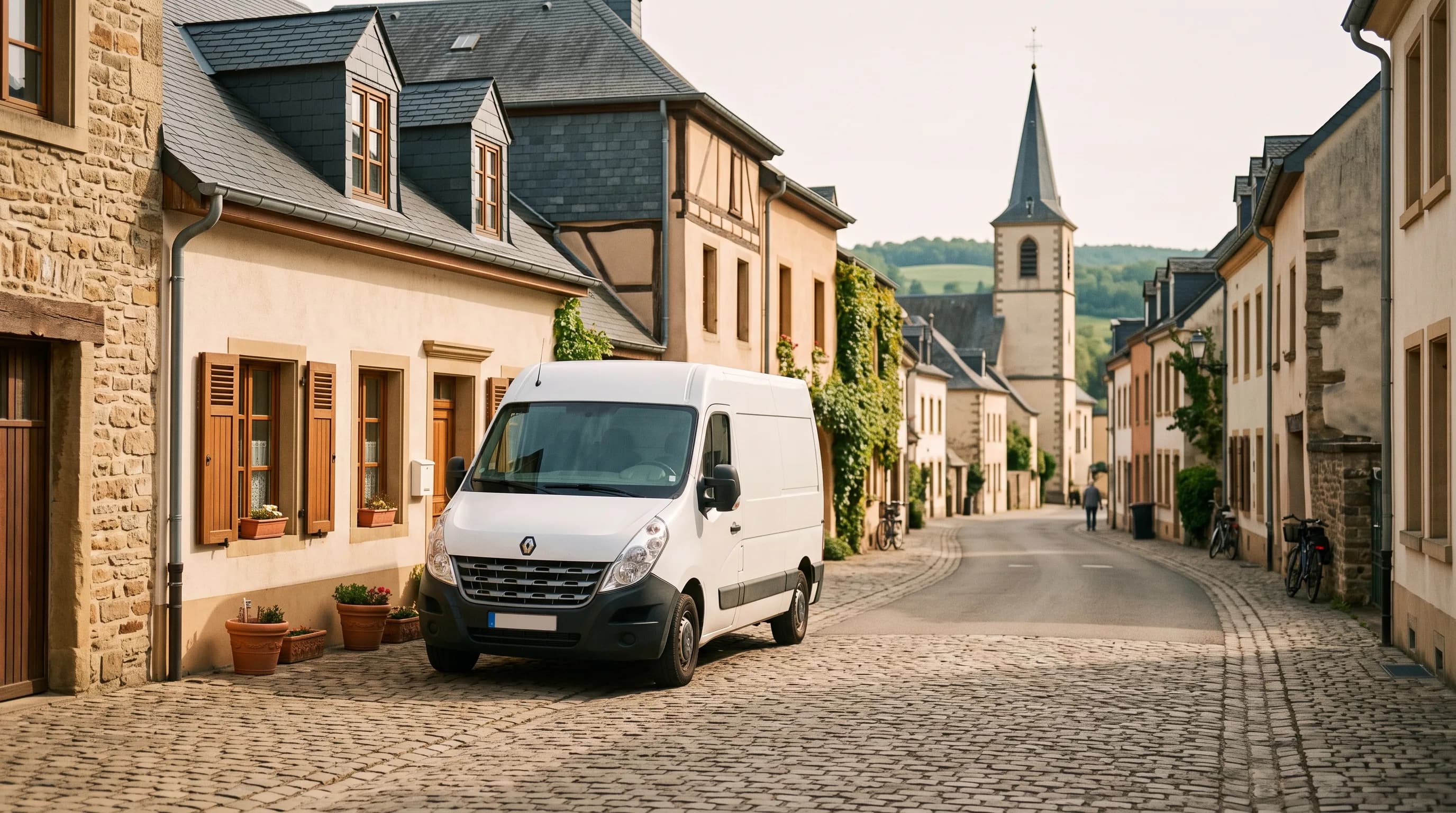Camion de La Maison devant la base de Mersch, au centre du Luxembourg