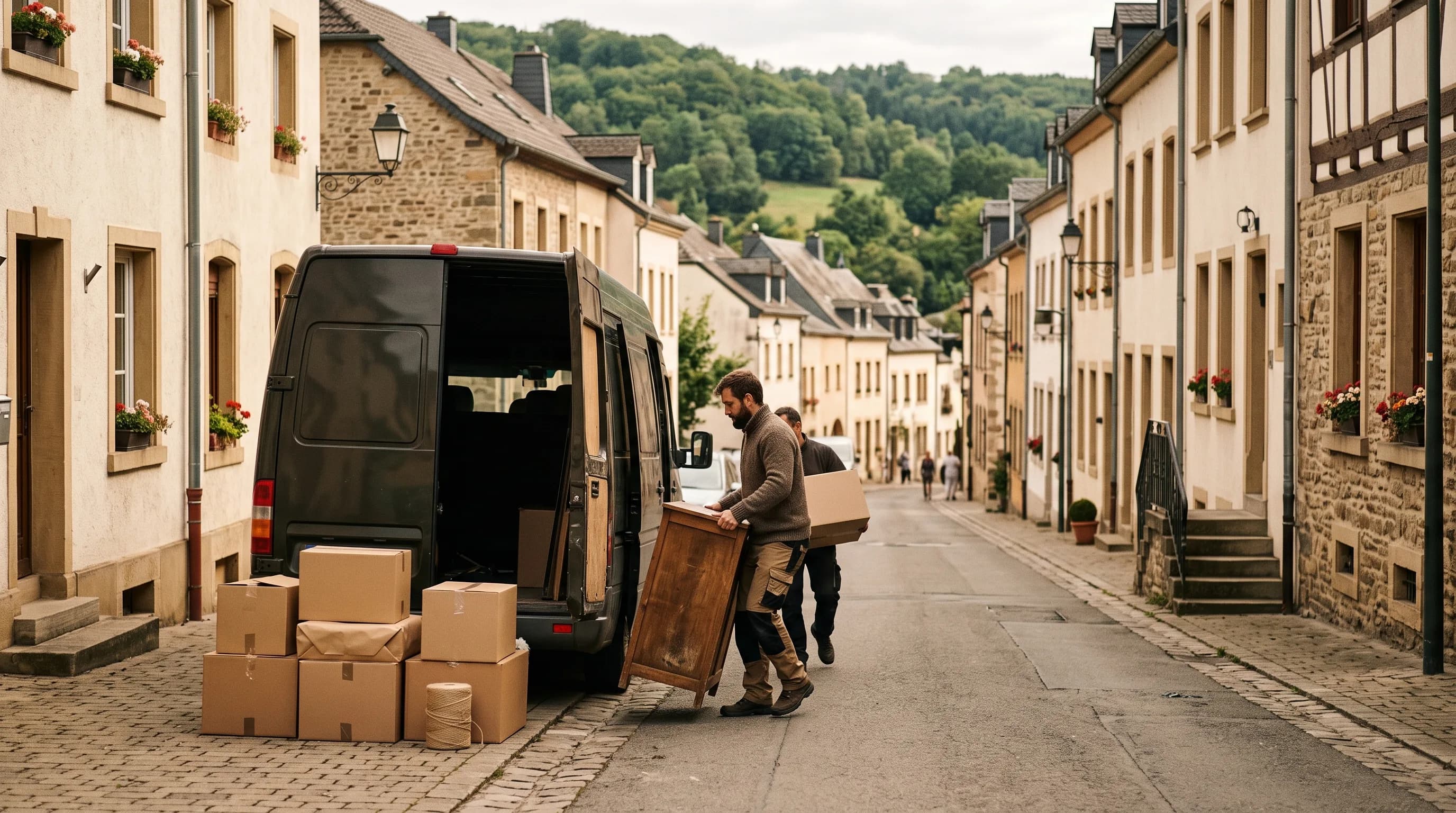 Vue d'Ettelbruck dans la Nordstad, camion de déménagement de La Maison
